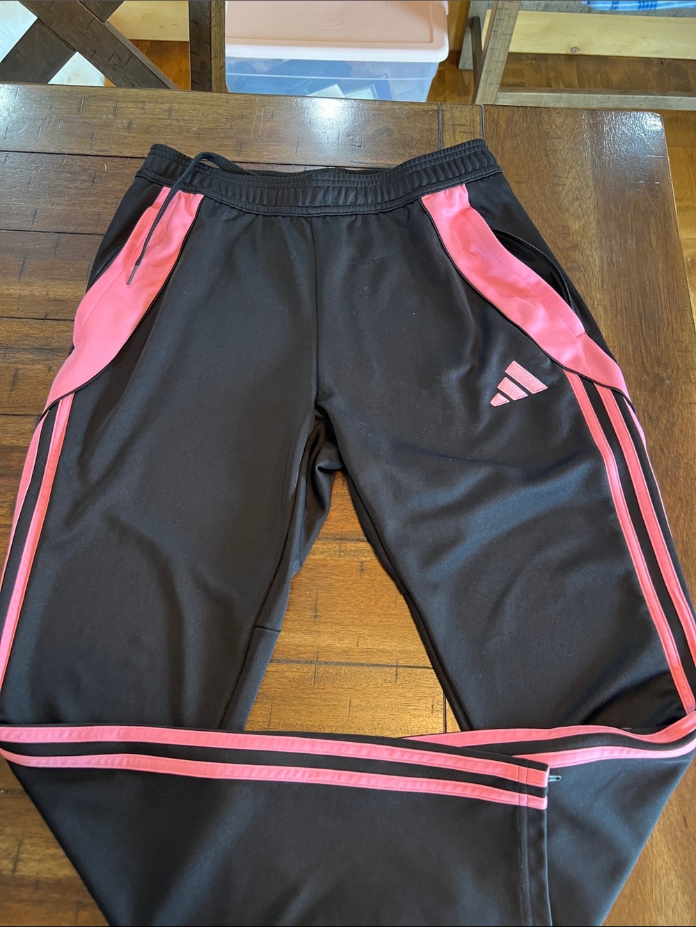 Adidas mens Black Track Pants with Pink Accents